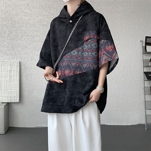 DX10127-特批40 控78 撞色拼接百搭宽松连帽短袖大码T恤图片