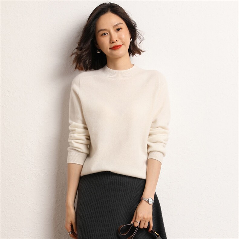 圆领羊绒衫女山羊绒秋冬内搭针织打底纯色毛衣图片