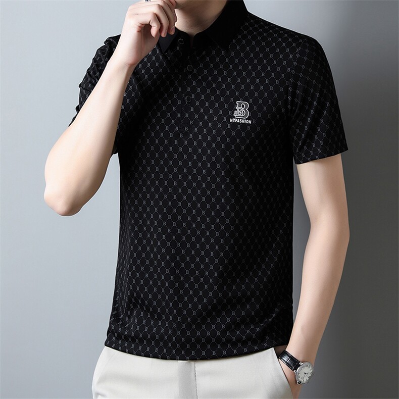短袖Polo衫男夏季新款中年帅气翻领时尚休闲男T恤冰丝上衣潮，男装Polo衫，电商B212（原钱塘6029）