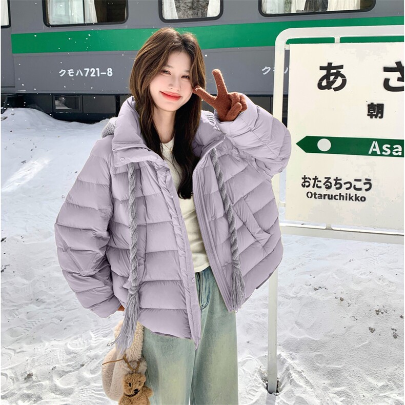 韩版90白鸭绒排骨羽绒服女2025新款连帽加厚保暖面包服外套,女装羽绒服,2D076