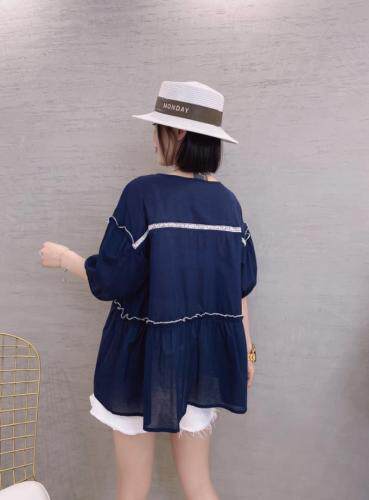 精梳棉撞色拼接蕾丝花边小衫，女装，姚姚家