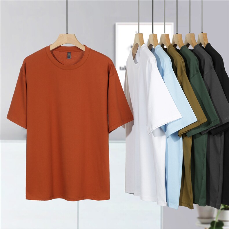 落肩重磅纯棉T恤班服文化衫印图logo圆领工作服5分袖团队衣服,男装T恤,电商B212（原钱塘6029）
