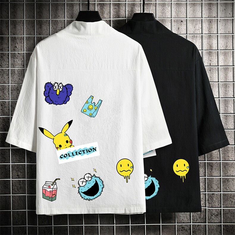 HF59079-P40风汉服男开衫外套七分袖道袍网格挂拍，男装民族服装，电商A040A