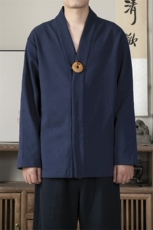 2025秋冬新款风男装棉麻加绒加厚男士汉服领长袖衬衫C012P85，男装衬衫，钱塘802