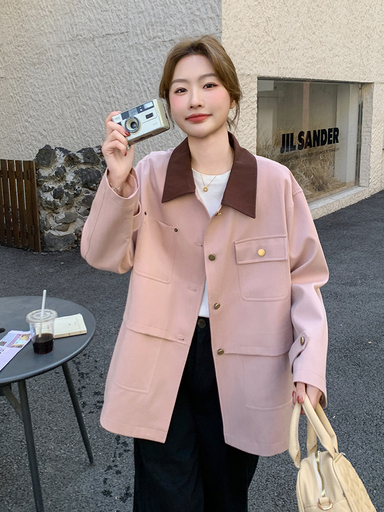 【现货】新款粉色撞色外套082-6630P150K218,女装风衣,浙宝192（原082）