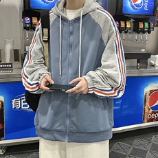 2024春季条纹运动开衫外套男高街潮流宽松休闲连帽卫衣W8081-P38，男装卫衣，星座512-4