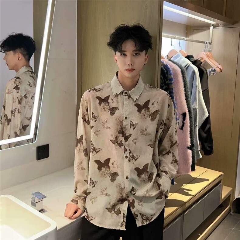 长袖衬衫男女花蝴蝶男扎染防晒设计感开衫情侣外套网图CS317-P38,男装防晒衣,星座302B