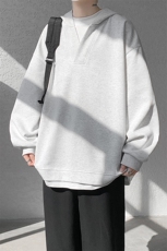 8XL-M叠穿假两件卫衣重磅连帽V领拼接套头衫宽松大码外套WY006P65，男装卫衣，电商B312