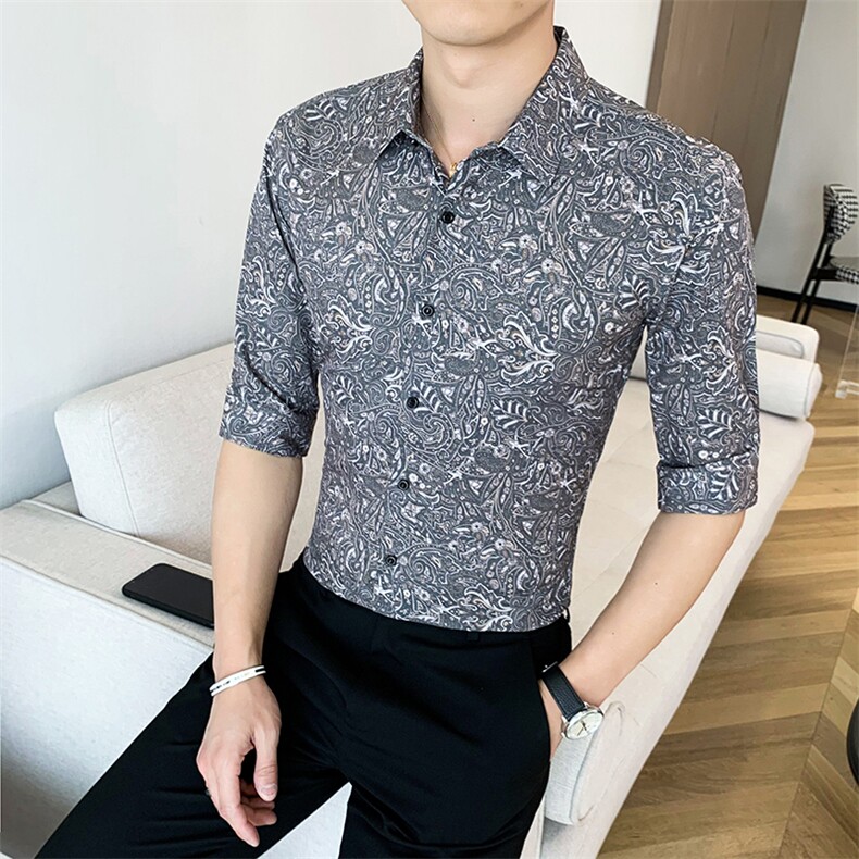 312A-113-P552025新款韩版修身帅气花衬衫英伦时尚男士衬衣B，男装衬衫，星座312A-5