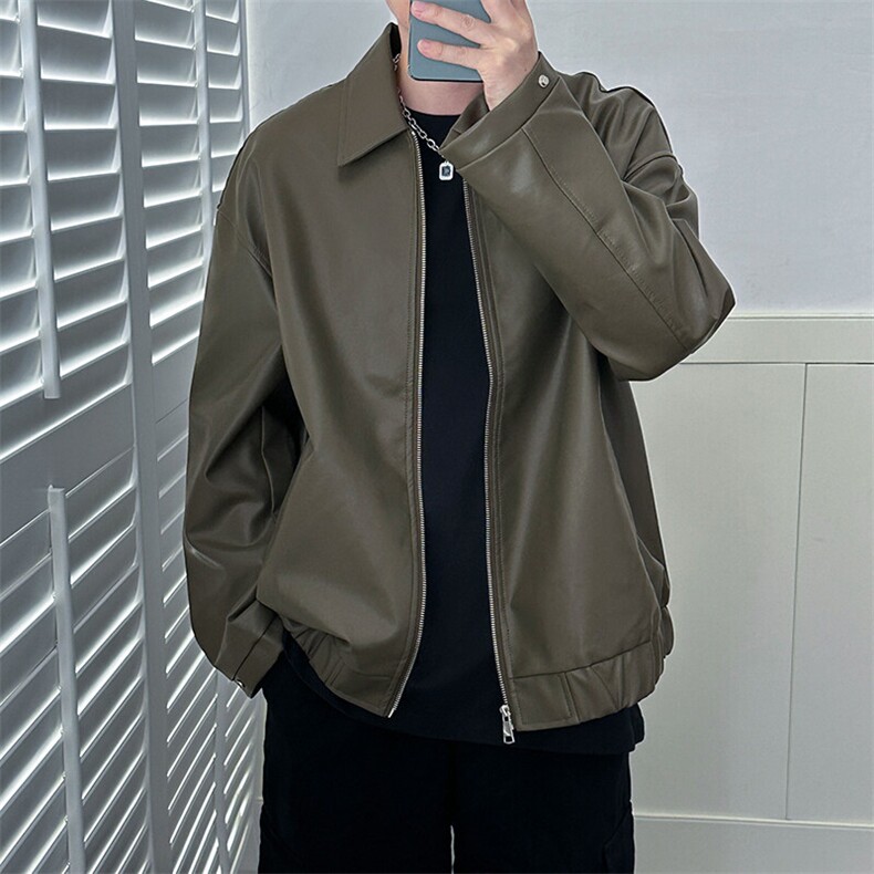 现货主推高质量皮衣外套男宽松皮夹克机车服A027-P95加绒P105,男装夹克,电商A351