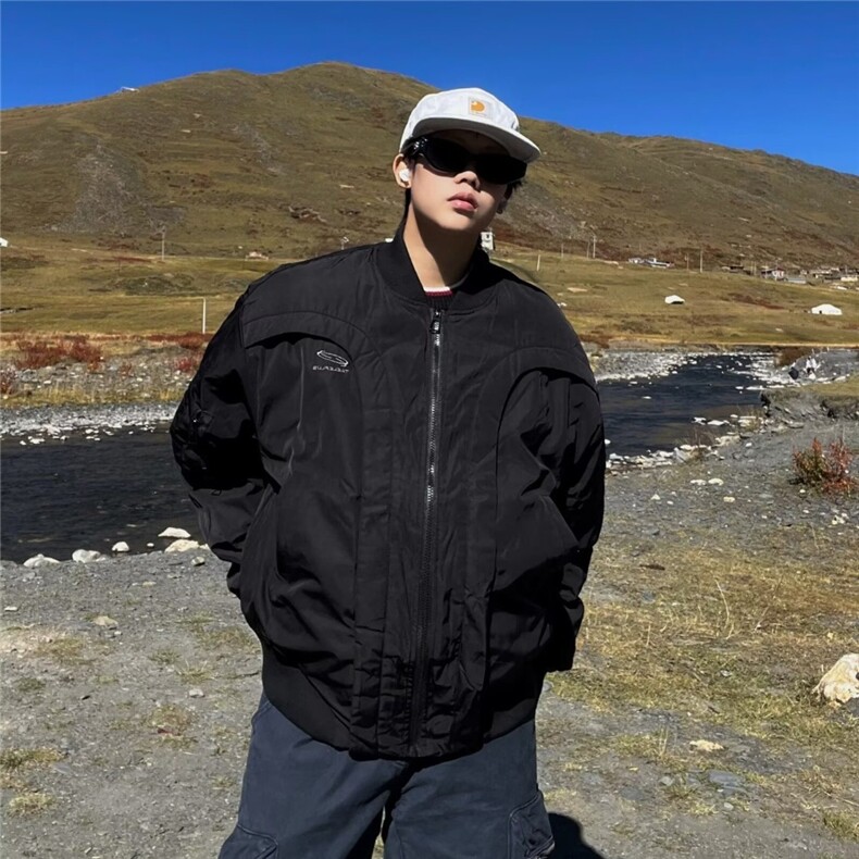 潮流美式高街潮牌男装时尚解构弧形棉服刺绣原版加厚上衣棉衣新款,男装棉衣,星座506A