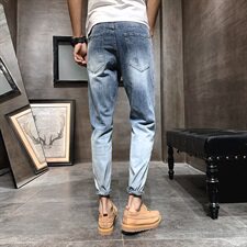 2021新款烫钻印花弹力牛仔裤男修身小脚裤九分裤QT6027-1025，男装牛仔裤，电商D218