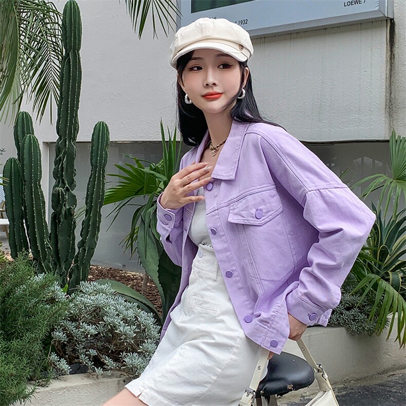 紫色牛仔外套女小个子2024春季韩版新款百搭宽松短款长袖上衣潮,女装短外套,MQ