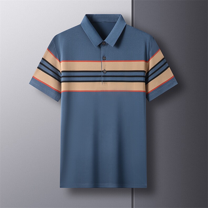 AC7781钱塘2020-3夏季男士翻领休闲上衣条纹百搭短袖T恤货稳P47,男装T恤,钱塘207-3