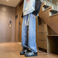 复古水洗直筒牛仔裤男宽松休闲百搭显瘦垂感长裤潮-NZ812-P45黑灰，男装牛仔裤，星座307-3(原516-1)