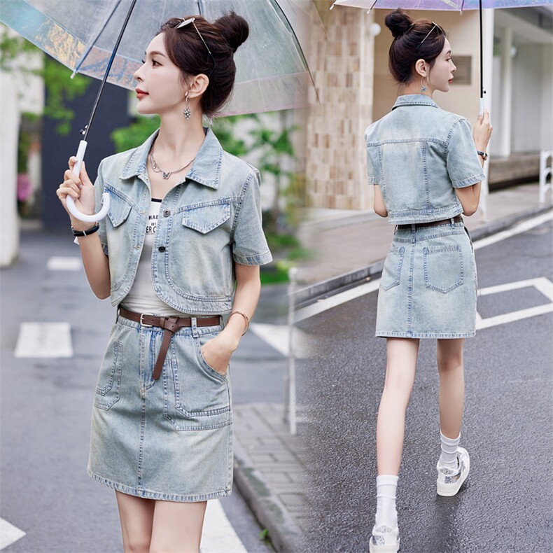 2024年夏装新款薄款洋气显瘦小个子短裙裤套装牛仔时尚气质两件套，女装套装/套裙，瑶迪依秀