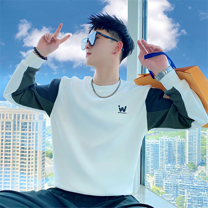 AW11/P58控78秋季社会小伙潮流拼色时尚内搭外穿长袖卫衣男白首图片