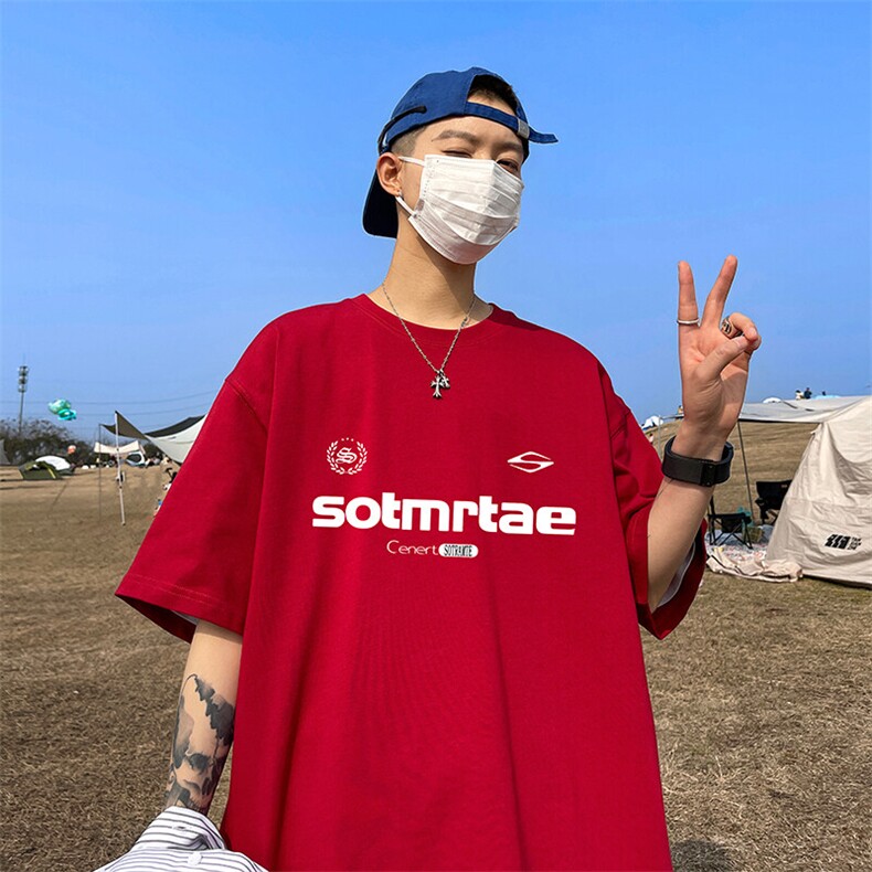抖音得物二开现货供应220克夏装重磅美式高街宽松短袖t恤MT74,男装T恤,电商A486-1
