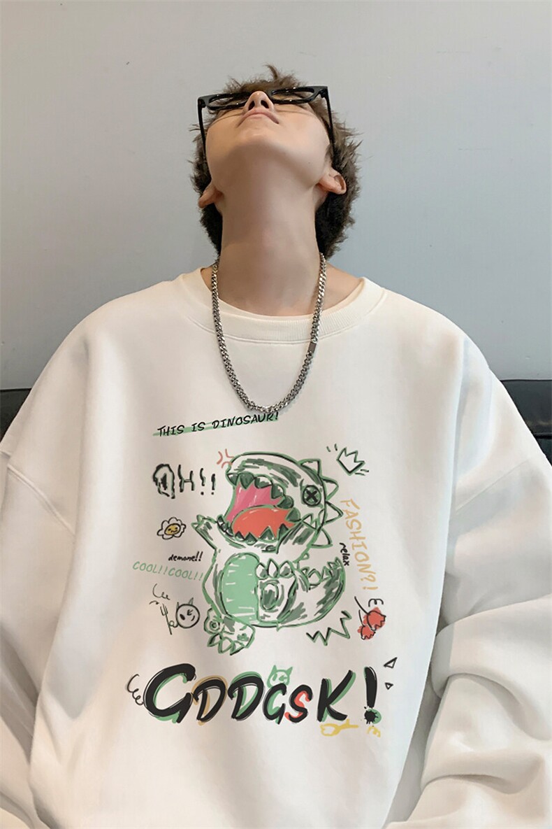 内景春季新款卡通恐龙圆领卫衣男潮宽松打底衫WY9277/P35加绒P45,男装卫衣,电商B316