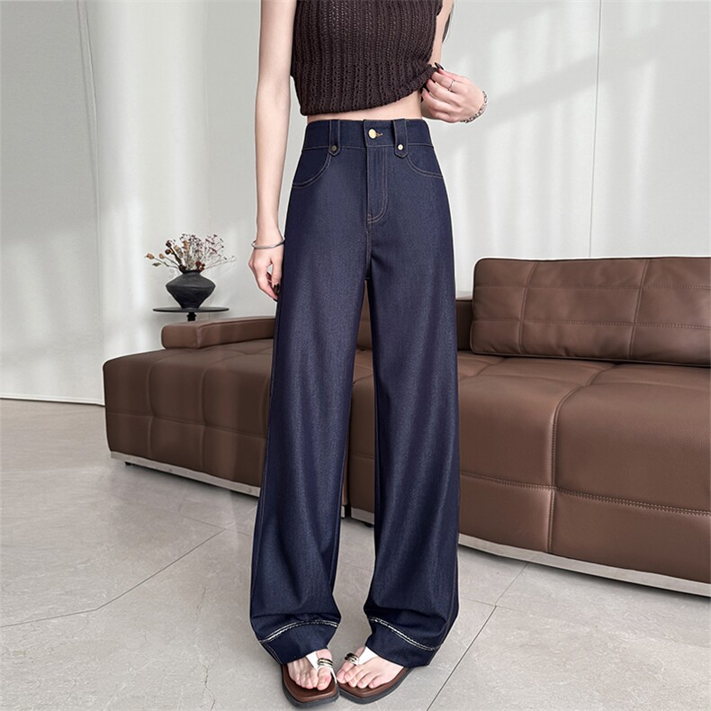 天丝阔腿牛仔裤夏薄款宽松深蓝色加长冰丝春季穿搭垂感西装，女装休闲裤，云美莎专业女裤-全店现货
