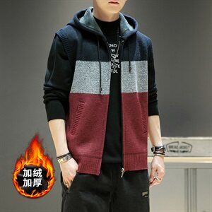 男马甲背心拉链连帽开衫针织衫男士加绒无袖厚毛衣坎肩DF145T图片