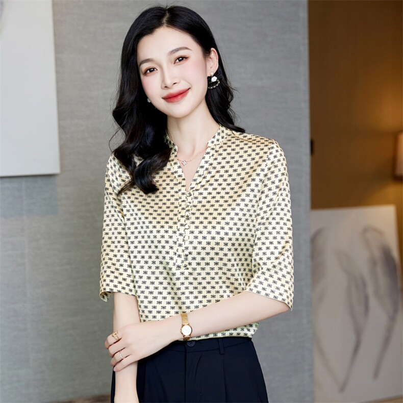 高级感印花真丝衬衫女桑蚕丝2025夏新款衬衣短袖大码气质妈妈上衣，女装衬衫，阿舍尔精品