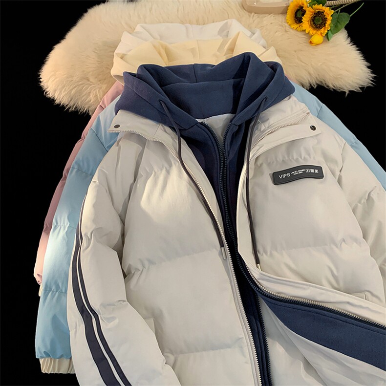 棉衣男冬季新款港风大码宽松连帽假两件加厚棉服MF8587-P88(现货,男装棉衣,星座214-3