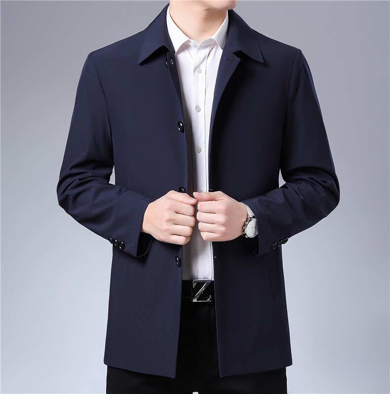 21新款中长款夹克外套翻领大衣中年纽扣秋款爸爸男装ZL9502-P150,男装夹克,电商B212（原钱塘6029）