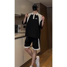 XTZ2410-特批55控98冰丝个性夏款撞色菠萝格套装POLO衫短袖短裤，男装Polo衫，电商B370