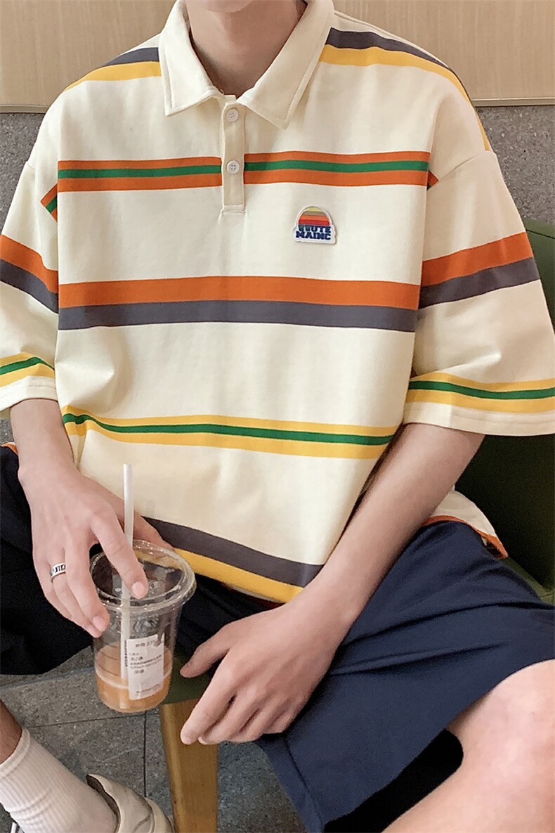 1美式条纹短袖polo衫男女大码M-5XL翻领短袖T恤男DP77010P50控78,男装T恤,星座226-2