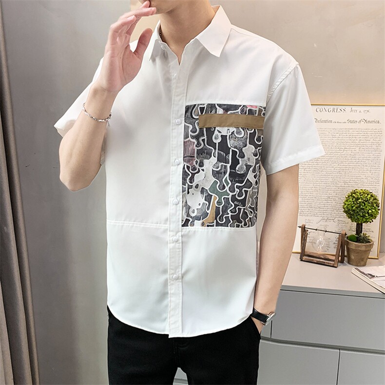 夏季轻熟店主小伙拼色宽松休闲短袖衬衫男衬衣A236-C08-P55-控88,男装T恤,电商A236
