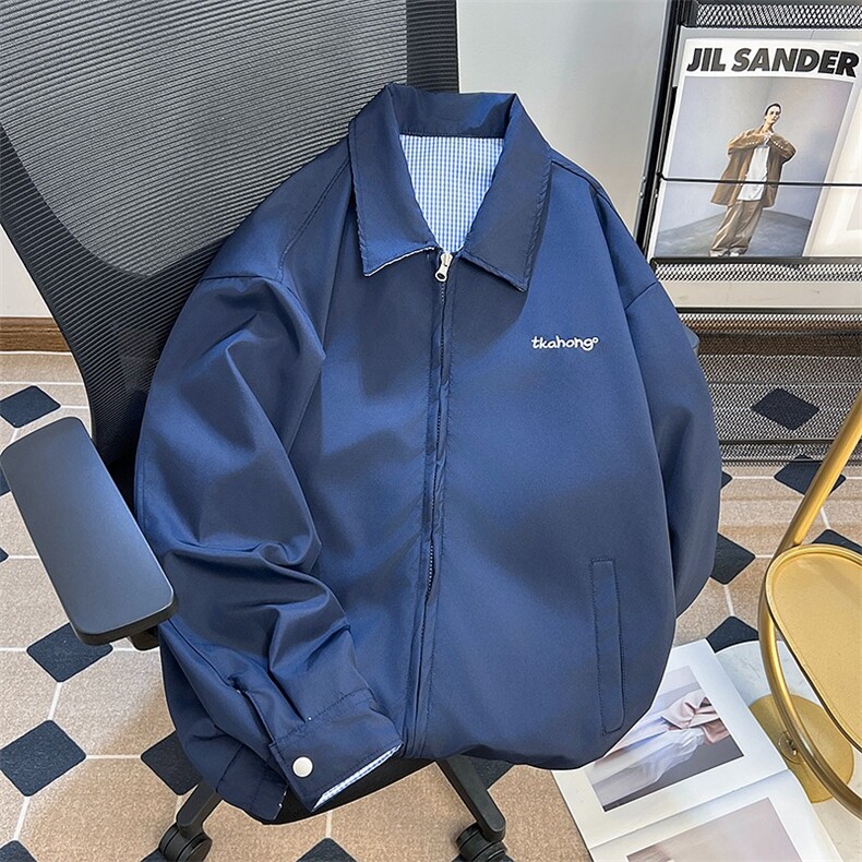 双面穿学院风格纹翻领工装夹克男女秋季格子宽松外套潮HH635P70,男装夹克,星座1013-5