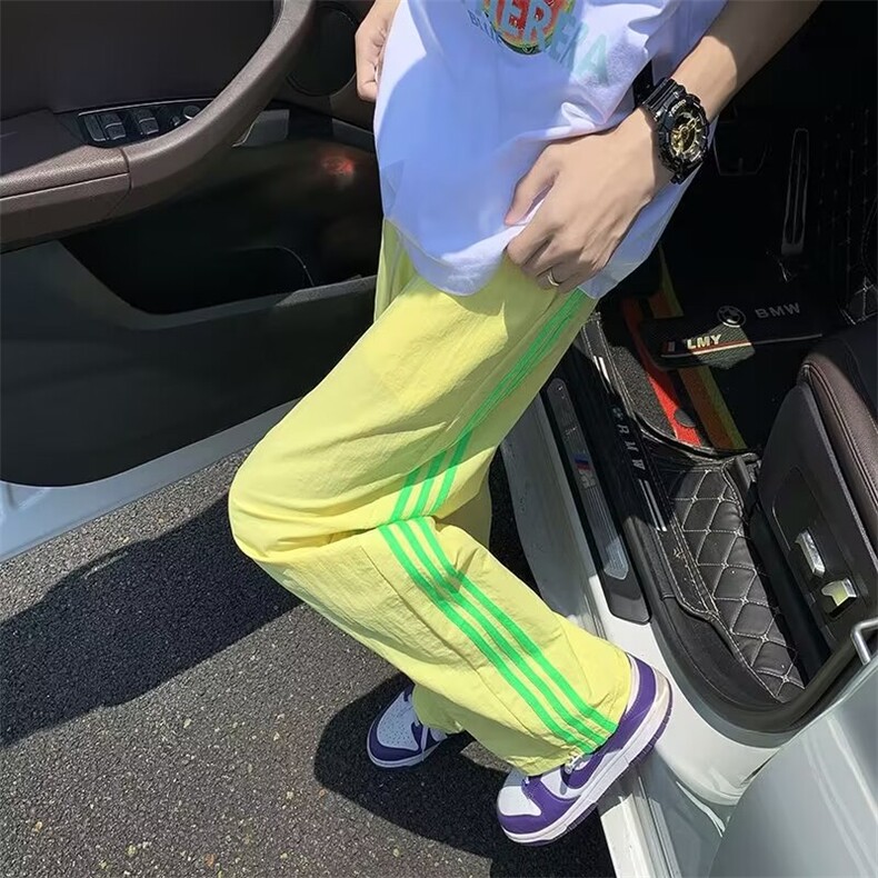 W268-P40三条杠裤子夏款美式复古侧边条纹运动裤三道杠工装裤,男装工装外套,星座911-1