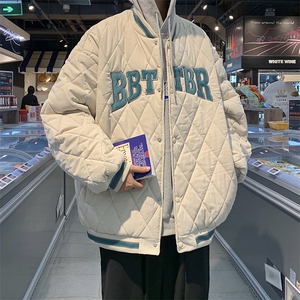 XZ213-JY50-P98控128 港风美式秋冬立领菱格刺绣男士棒球服棉服图片