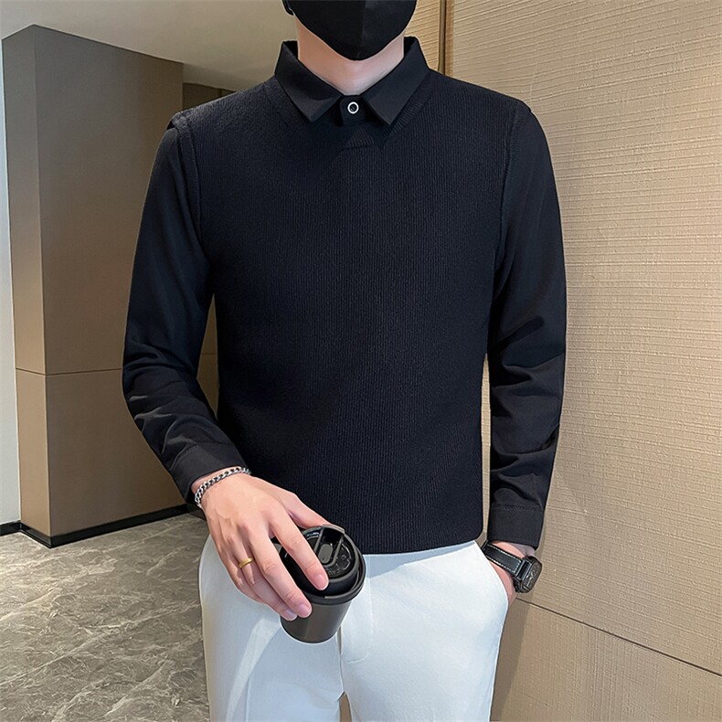 店主风小伙秋冬针织假二件毛衣男301A-1/M80/P75图片