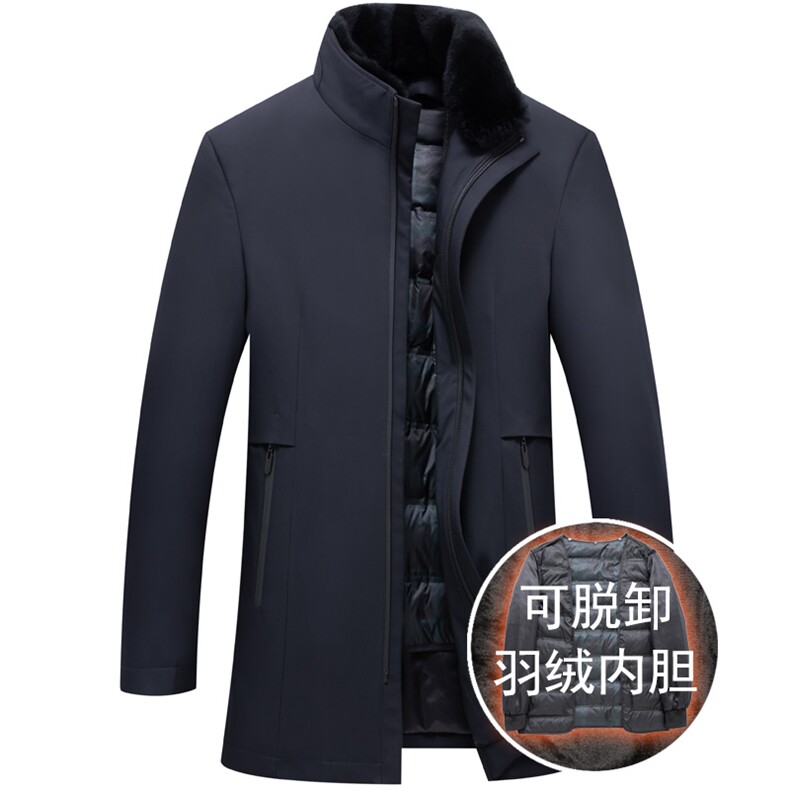 高档羽绒服休闲商务男中年男士可脱内胆可脱真毛领中长款羽绒服,女装羽绒服,星座1216（原钱塘722）