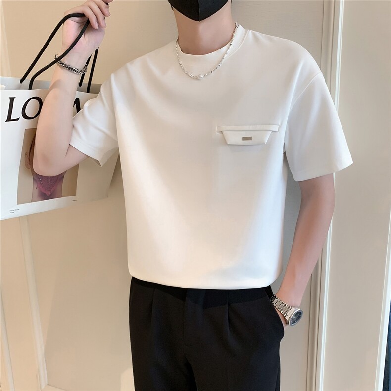 现货2025夏季新款社会小伙口袋金属装饰男短袖T恤TX05P48控68,男装T恤,电商B276A