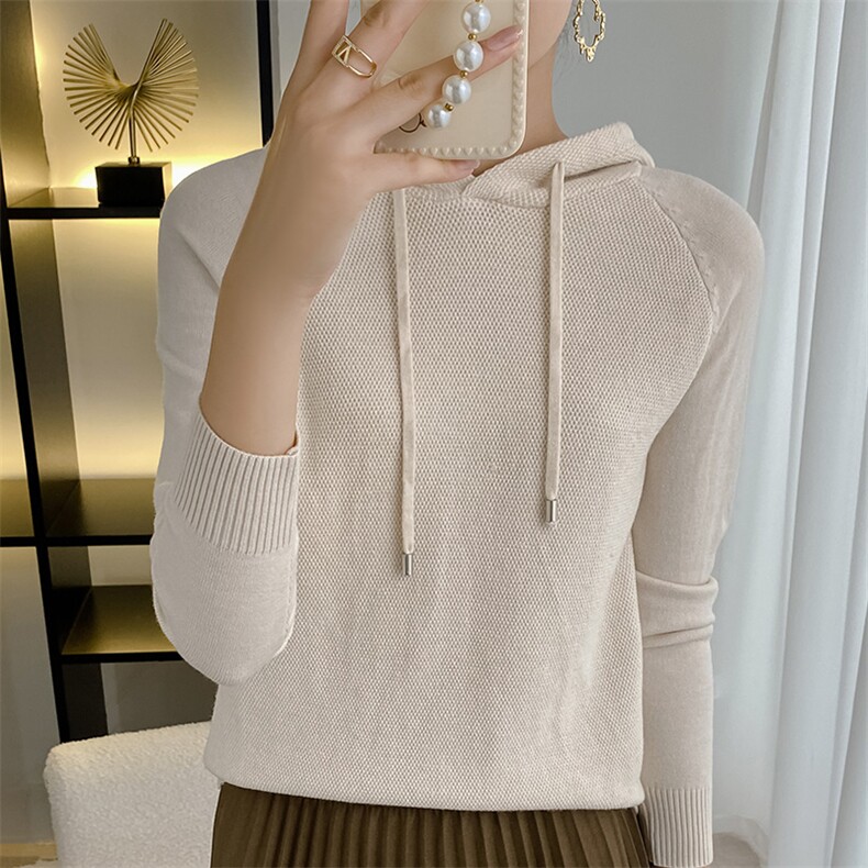 桂花针纯色帽衫时尚百搭休闲风，女装针织衫/毛衣，众美斯特