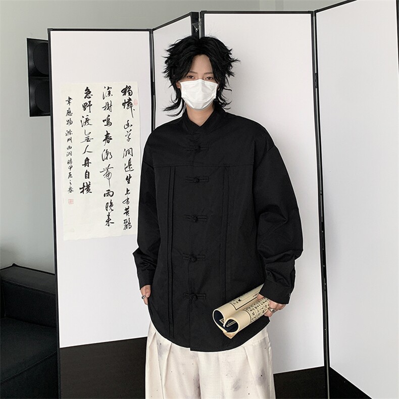 现货网红风春秋新款复古盘口长袖衬衫中式唐装CS16-P55,男装衬衫,星座217-5