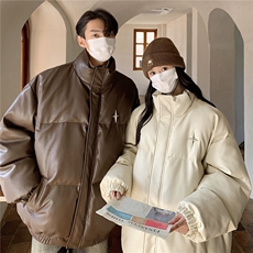 港风PU皮棉衣情侣装男装立领棉衣宽松棉服冬装外套G1071P128，男装棉衣，电商A339