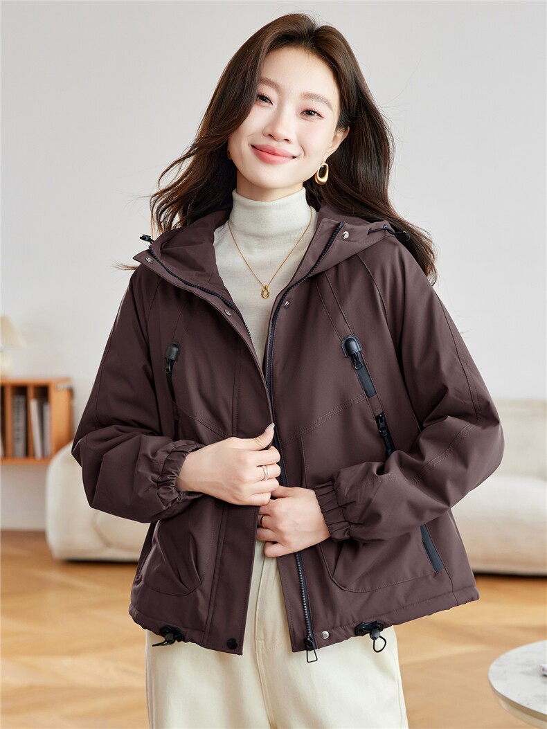 休闲连帽加绒加厚派克服外套女2025秋冬新款小个子短款宽松冲锋衣,女装棉衣/棉服,沐七七
