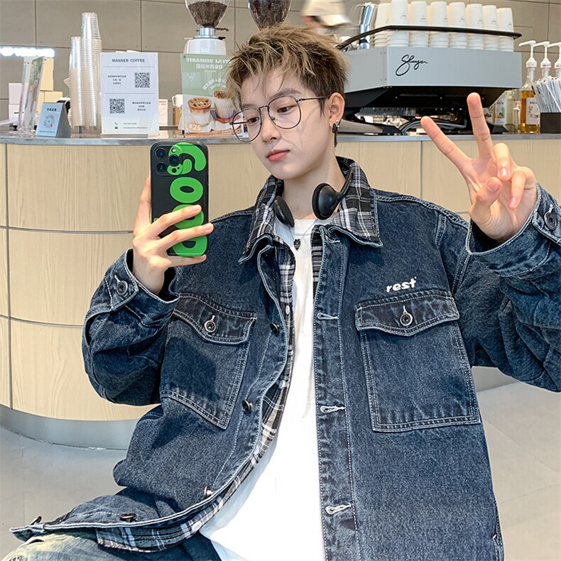 JK8810-P78美式秋假两件宽松型牛仔外套现货,男装工装外套,星座1503