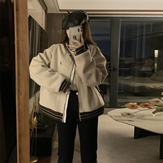 C869-P110美式复古毛呢外套女2025新款加厚拉链棒球服夹克宽松，男装夹克，星座911-2(原星座613-2）