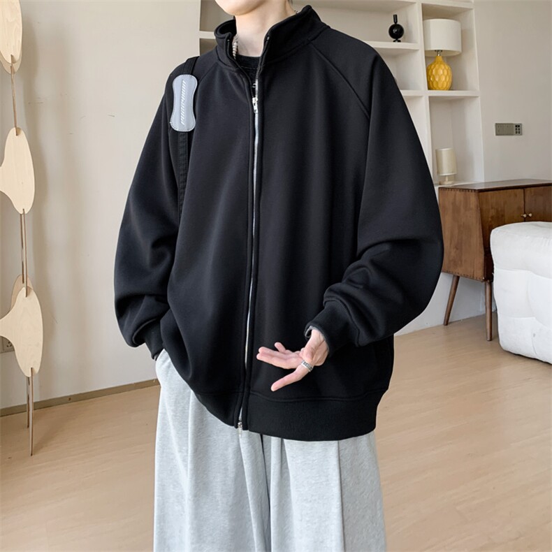 内景秋冬纯色立领开衫卫衣男潮流宽松运动外套WY00742/P45加绒P50,女装短外套,电商B316