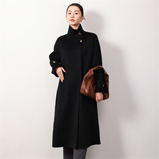 2024秋冬新款双面羊绒大衣女立领系带赫本风高级感毛呢外套中长款，女装双面呢大衣，岳达羊绒