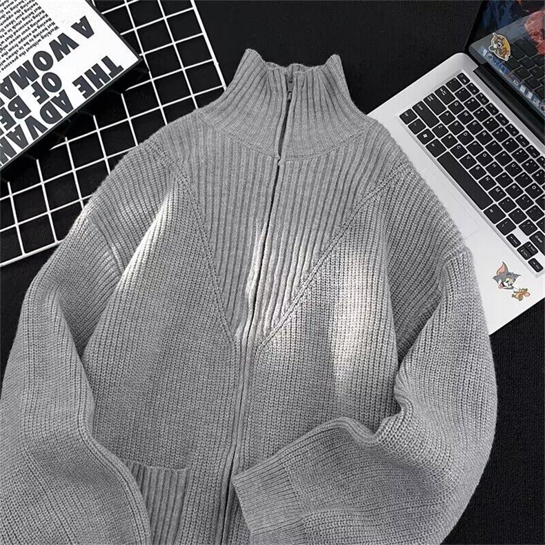 长袖ins日系美式双拉链立领针织开衫外套男简约新款毛衣MZ711-P78,男装针织衫/毛衣,星座412-3