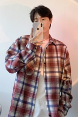 衬衫男春季新款港风宽松大码磨毛格子长袖衬衣CS6639-P35，男装衬衫，星座214-3
