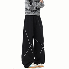 8XL-M直筒卫裤男宽松撞色哈苏线休闲运动裤设计感长裤子K9175P48，男装休闲裤，电商D206-1