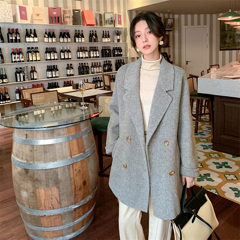 M家经典高级感双面羊绒大衣女系带羊驼绒中款小个子宽松毛呢外套,女装双面呢大衣,荣图大衣