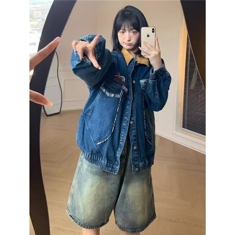 美式复古街头网红风牛仔外套小众设计感宽松夹克上衣JKF4012,男装工装外套,星座516A